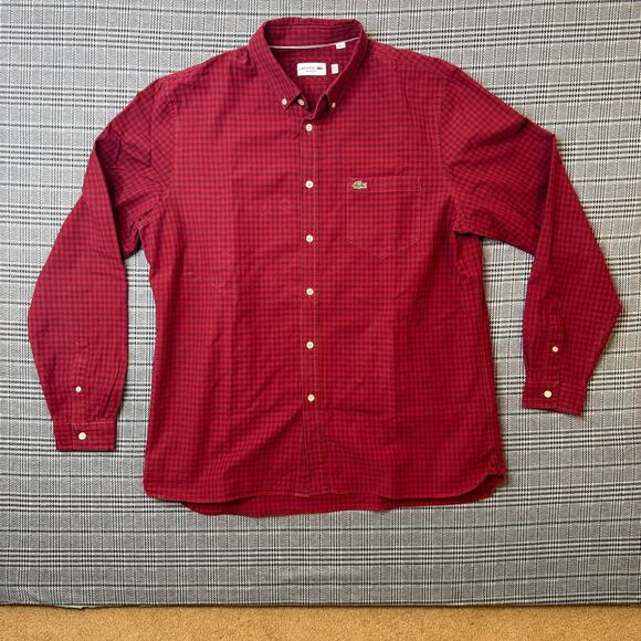 Lacoste Men's Shirt Red Cotton Regular Fit Button-Down Size XL - Picture 1 of 7